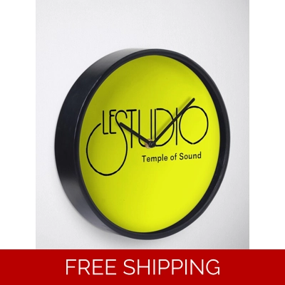 Clock Yellow natural Bamboo Wood Black Logo TOS Black